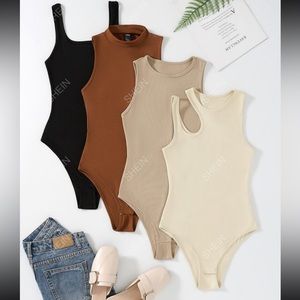 Plus 4pcs Solid Ribbed Knit Cut Out Bodysuit SOLD AS SET 3XL (18)